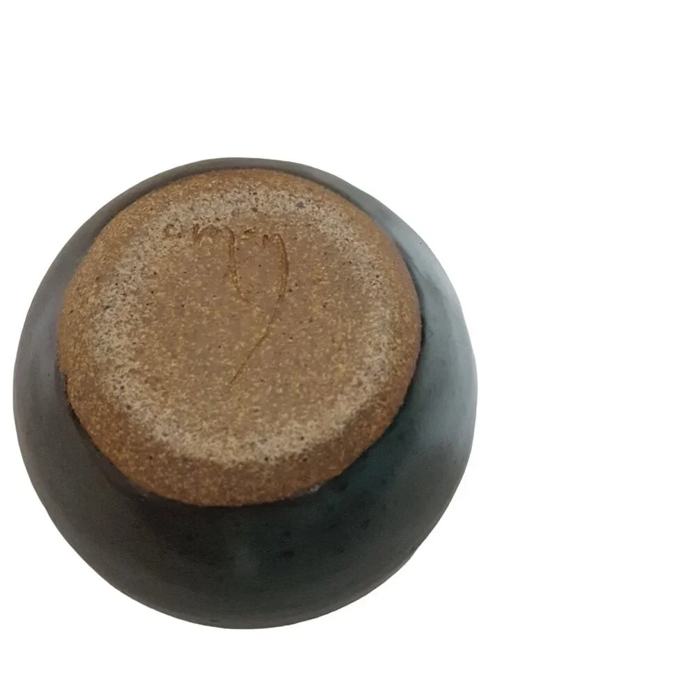 Signed Studio Pottery‎ Bud Vase Teal Green Speckled Glaze Artisan Stoneware
